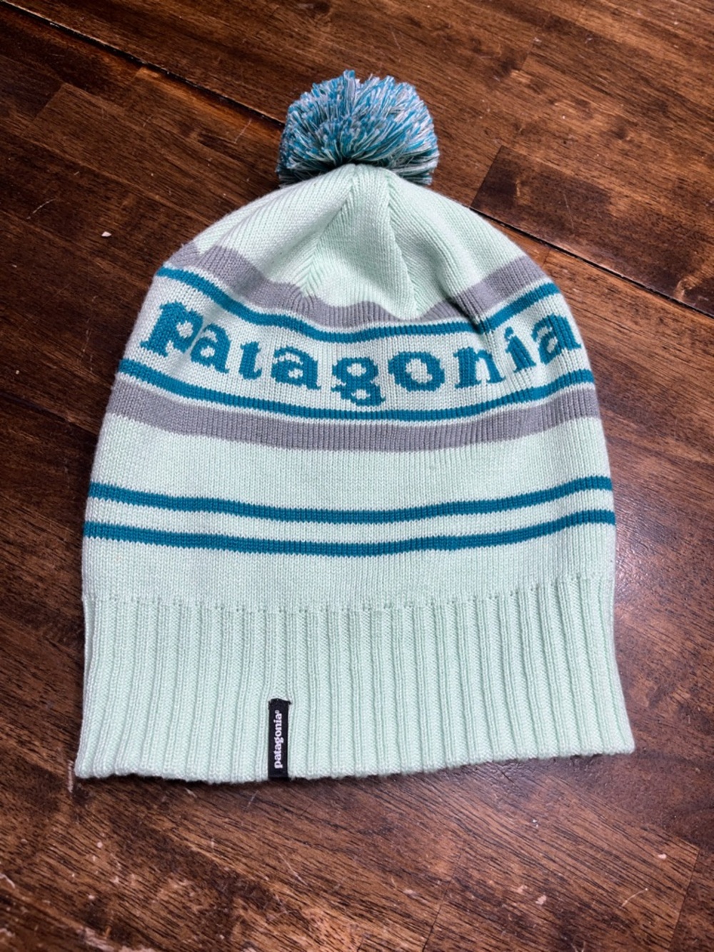 Patagonia Mint & Teal Pom Beanie